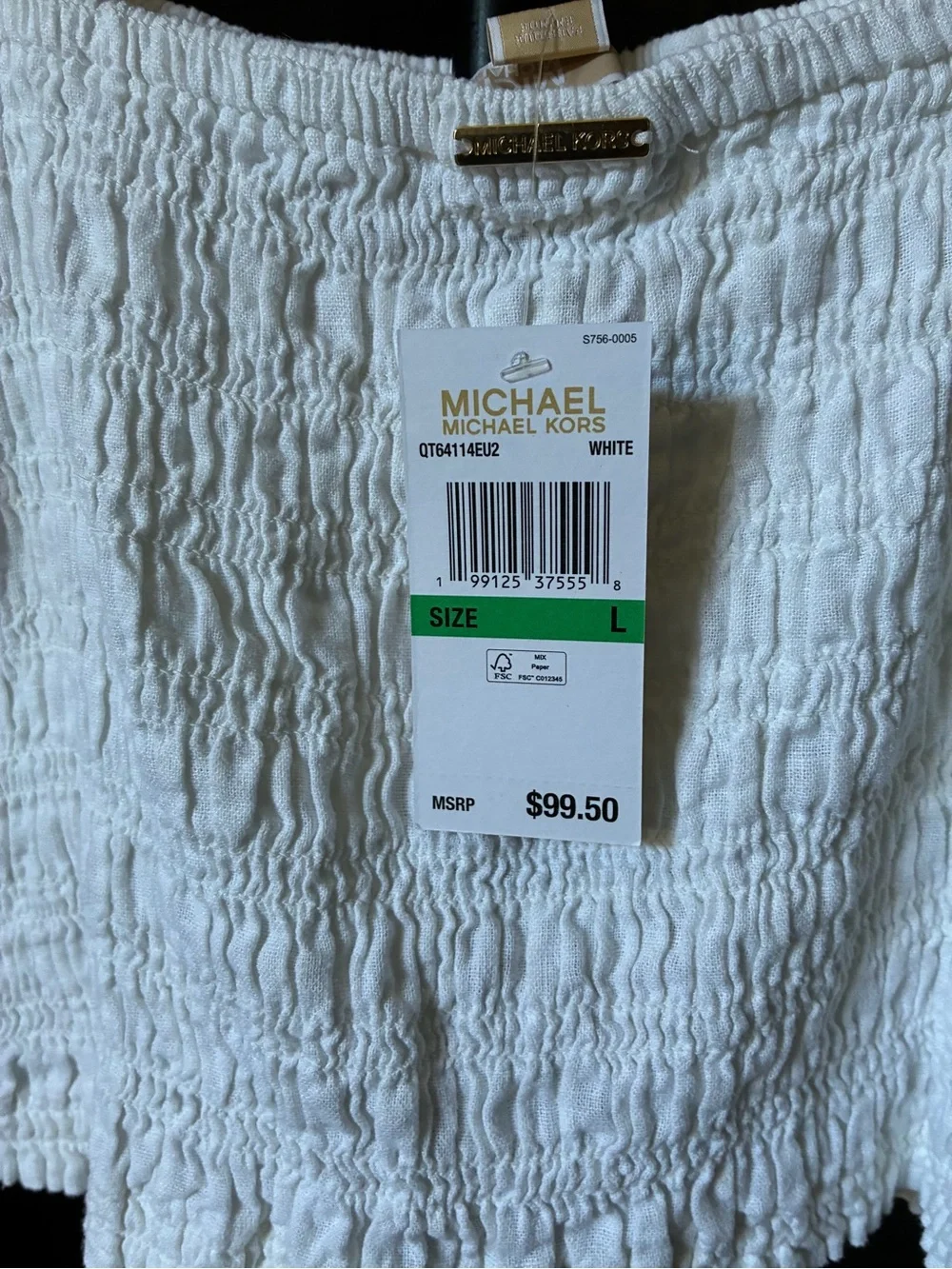 Michael Kors White Smocked Crop Tank